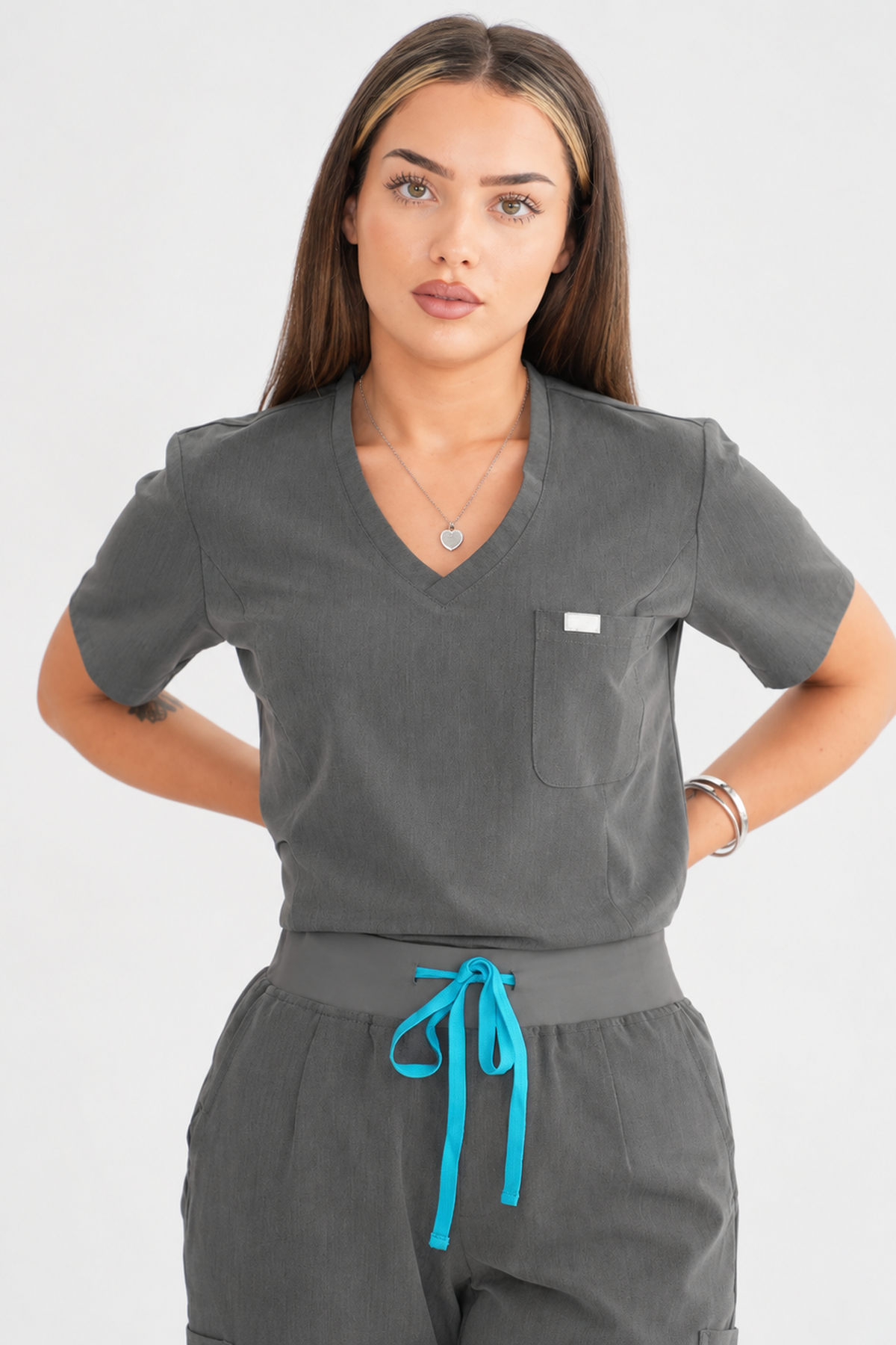 Aria Scrub Top - Charcoal